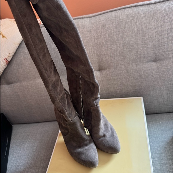 Grey Michael Kors Suede Knee High Boots - Picture 5 of 7
